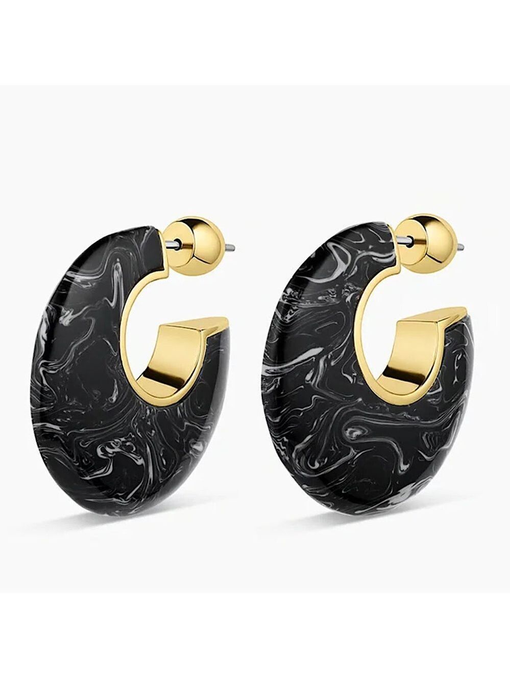Gorjana Paseo Black Marble Arc Hoop Earrings New